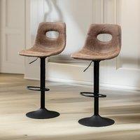 FURNOS 2PC Height Adjustable 360 Swivel Barstools Set With Curved Backrest in Brown