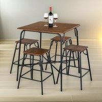FURNOS 5-Piece Dining Table & Stool Set Kitchen Living Room Industrial in Brown