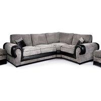 Large Portland Fabric and Leather 4 Seater L Shaped Corner Sofa Roll Arm Fullback Right Hand Facing