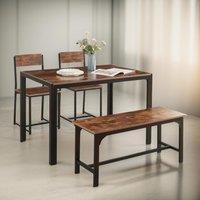 FURNOS Industrial Compact Dining Table With 1 Bench & 2 Chair Set in Brown