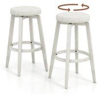 Costway Set of 2 Bar Stools Kitchen Upholstered Chair 360 Swivel Pub Stool 76cm in Beige