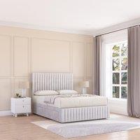Sloomy Madison Plush Velvet Memory Foam Bed Set With 4 Drawers, Mattress & Headboard in Silver | Size: King