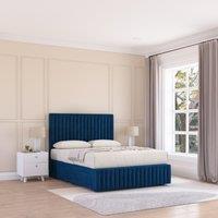 Sloomy Madison Plush Velvet Memory Foam Bed Set With 4 Drawers, Mattress & Headboard in Navy | Size: Small Double