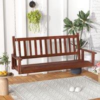 Costway 3-Person Porch Hanging Swing Chair Wooden Garden Swing Bench with Slatted Back in Brown