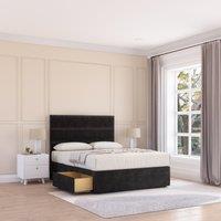 Sloomy Texas Plush Velvet Memory Foam Bed Set With 2 Drawers, Mattress & Headboard in Black | Size: Small Single