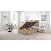 Somnior Flexby Plush Fabric Side Opening Ottoman Bed With Headboard in Beige | Size: Super King