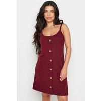 PixieGirl Women's Petite Ribbed Button Mini Dress in Red | Size: 14
