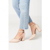 Dorothy Perkins Women's Blanche Ankle Strap Pointed High Block Heel Court Shoes in Beige | Size: 7
