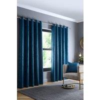 Fusion 'Strata' Triple-Woven Dimout Eyelet Curtains in Teal | Size: 117 cm width x 183 cm drop