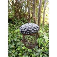 Inspirational Gifting Acorn Bird Feeder Hanging with Mesh for Peanuts or Seeds in Silver