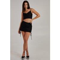 Pink Vanilla Women's Diamante Tie Waist Skirt in Black | Size: Medium