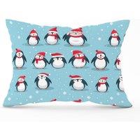 Warren Reed - Designer Adorable Santa Penguins Cushions in Blue | Size: 33 cm x 48 cm