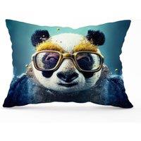 Warren Reed - Designer Panda With Golden Glasses Splashart Cushions in Yellow | Size: 33 cm x 48 cm