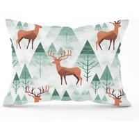 Warren Reed - Designer Reindeer On A Snowy Landscape Cushions in Green | Size: 33 cm x 48 cm