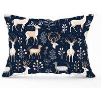 Warren Reed - Designer Reindeer, Whimsical, Illustration Pattern Cushions in Blue | Size: 33 cm x 48 cm