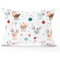 Warren Reed - Designer Happy Reindeer With Christmas Lights Cushions in White | Size: 33 cm x 48 cm