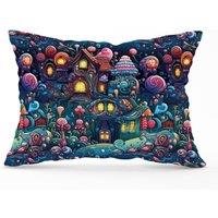 Warren Reed - Designer Whimsical Gingerbread House Pattern Cushions in Blue | Size: 33 cm x 48 cm