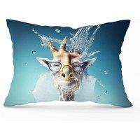 Warren Reed - Designer Giraffe Splashart Cushions in Blue | Size: 33 cm x 48 cm