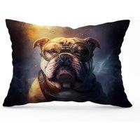 Warren Reed - Designer Bulldog Splashart Golden Cushions in Brown | Size: 33 cm x 48 cm