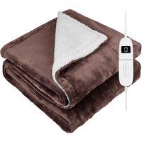 DMD Collective Heated Electric Blanket Throw Fleece Sherpa 9 Heat & Timer Settings 120x160cm Machine Washable in Brown | Size: 120 cm x 150 cm