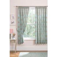 Dreams & Drapes 'Lorena Patchwork' Lined Pair of Pencil Pleat Curtains With Tie-Backs in Duck Egg Blue | Size: 168 cm width x 183 cm drop