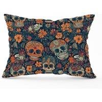 Warren Reed - Designer Dia De Los Muertos Skulls Cushions in Orange | Size: 33 cm x 48 cm