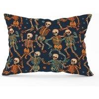 Warren Reed - Designer Dancing Skeletons Cushions in Orange | Size: 33 cm x 48 cm