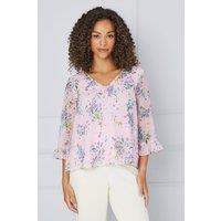 Floral V Neck Ruffle Sleeve Blouse