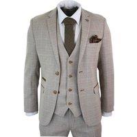 Paul Andrew Men's Holland Check Tweed Beige 3 Piece Suit | Size: 38R