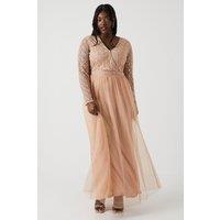 Plus Size Embellished Long Sleeve Bridesmaids Midi Dress