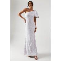 Printed Bow One Shoulder Bridesmaid Dress