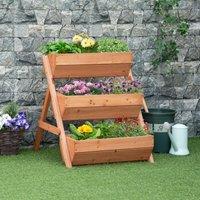 OUTSUNNY 3 Tier Raised Garden Bed Wooden Elevated Planter Box Kit in Brown