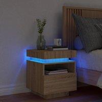 Berkfield Home Bedside Cabinet with LED Lights Sonoma Oak 40x39x48.5 cm in Brown