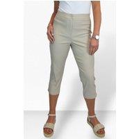 Paulo Due Women's Slim Fit Stretch Cropped Trousers in Beige | Size: 18