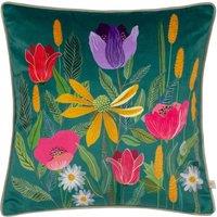Wylder Nature House of Bloom Celandine Piped Cushion in Teal | Size: 43 cm x 43 cm