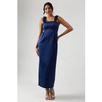 Floral Bardot Satin Bridesmaid Dress