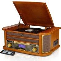 Denver Retro DAB Bluetooth Wooden Record Player, FM, Cassette & CD, USB Recording, AUX IN in Dark Brown
