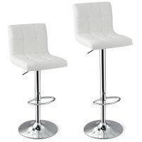 Costway Set of 2 Bar Stool PU Leather Armless Dining Chairs 360 Swivel & Height Adjustable Seat in White