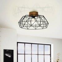 Eglo Padstow Black Metal & Natural Wood Ceiling Light (D) 45.5cm