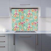Warren Reed - Designer Bright Flower Sketch Kitchen Splashback in Green | Size: 900mm x 750mm