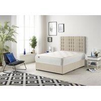 Somnior Bliss Divan Bed with Sprung Memory Foam Mattress & Headboard Tweed Fabric in Natural | Size: Small Double