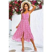 FS Collection Women's Leopard Print Button Down High Low Strappy Dress In Fuchsia Pink | Size: XL