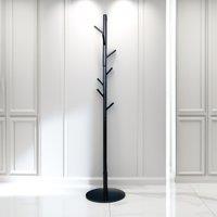 Pirlo Plush Wooden Coat Stand With 8 Hooks With Round Base in Black