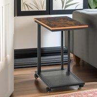 Pirlo Plush Industrial C Shaped Side Table With Mesh Shelf & Wheels in Brown