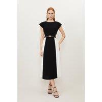 Petite Fluid Tailored Contrast Pleated Panel Skirt Midi Dress