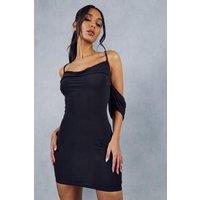 Mesh Cross Strap Drape Sleeve Mini Dress