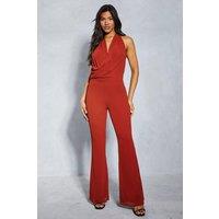 Chiffon Draped Neck Low Back Flare Leg Jumpsuit