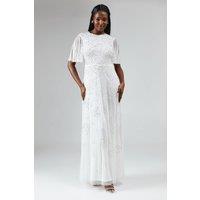 Rose Embroidered Angel Sleeve Wedding Dress