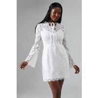 Coast Womens Wedding Dress Ivory Romantic Lace High Neck Flute Sleeve