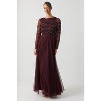 Coast Women's Pearl Geometric Cowl Back Long Sleeve Bridesmaid Dress in Malbec | Size: 8